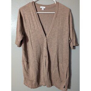 J. Jill Women’s Small Tan Knit Cardigan Sweater Short Sleeve V-Neck Button